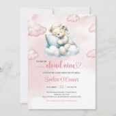 Cute Teddy Bear Baby Shower Invite Cloud 9 Theme 招待状 (正面)
