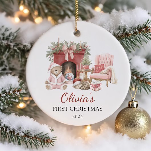 Cute Teddy Bear Baby's First Christmas セラミックオーナメント