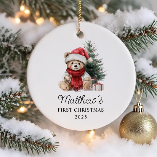 Cute Teddy Bear Baby's First Christmas セラミックオーナメント