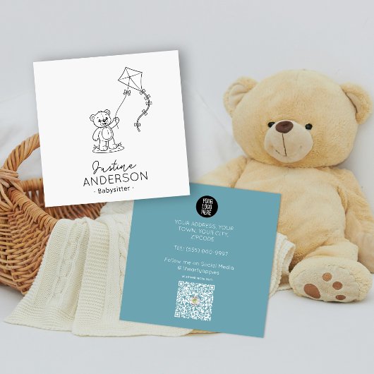 Cute Teddy Bear Babysitting Business Card | Kite スクエア名刺