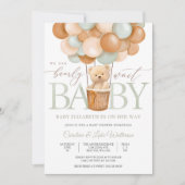 Cute Teddy Bear Balloon Baby Shower Invitation 招待状 (正面)