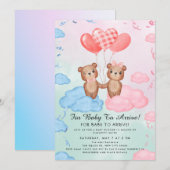 Cute Teddy Bear Balloon Theme 招待状 (正面/裏面)