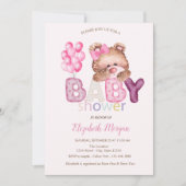 Cute Teddy Bear Balloons Baby Shower 招待状 (正面)