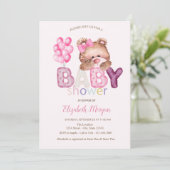 Cute Teddy Bear Balloons Baby Shower 招待状 (スタンド正面)