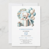 Cute teddy bear balloons boy birthday invitation 招待状 (正面)