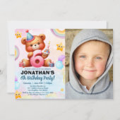 Cute Teddy Bear Birthday 6 with Photo  招待状 (正面)