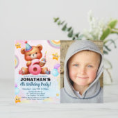 Cute Teddy Bear Birthday 6 with Photo  招待状 (スタンド正面)