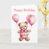 Cute Teddy Bear Birthday Card カード (黄色い花)