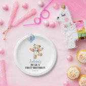 Cute Teddy Bear Blue Balloon Beary Birthday ペーパープレート (パーティー)