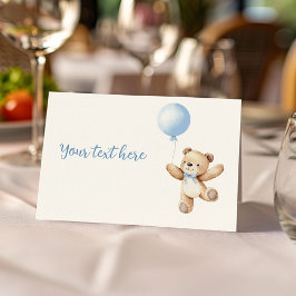 Cute Teddy Bear Blue Balloon Food Tent Place Card プレイスカード
