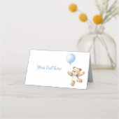 Cute Teddy Bear Blue Balloon Food Tent Place Card プレイスカード (裏面)