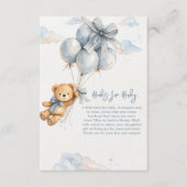 Cute Teddy Bear Blue Balloons Clouds Baby Boy エンクロージャーカード (正面)