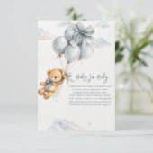 Cute Teddy Bear Blue Balloons Clouds Baby Boy エンクロージャーカード (スタンド正面)