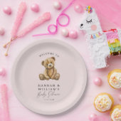 Cute Teddy Bear Blush Pink Girl Baby Shower ペーパープレート (パーティー)