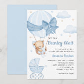 Cute Teddy Bear Boy Blue Bearly Wait Baby Shower 招待状 (正面/裏面)