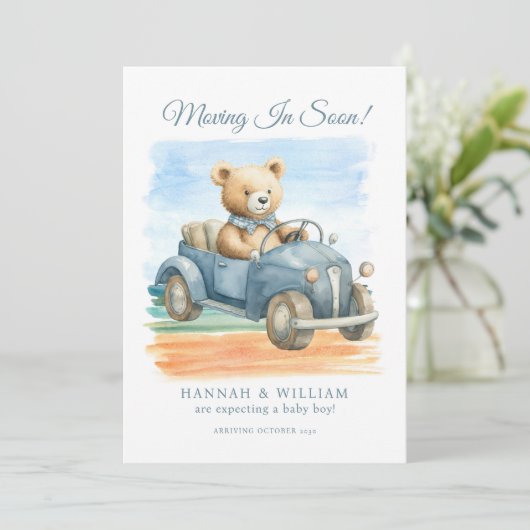 Cute Teddy Bear Boy Pregnancy 案内状 (スタンド正面)