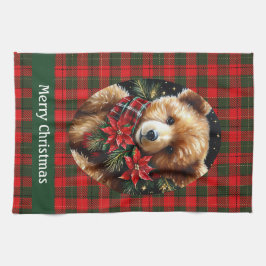 Cute Teddy Bear Christmas Add Name Mom Grandma キッチンタオル