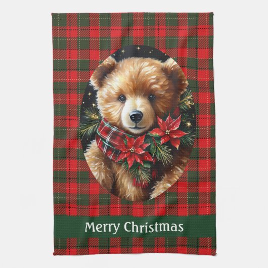 Cute Teddy Bear Christmas Add Name Mom Grandma キッチンタオル (縦)