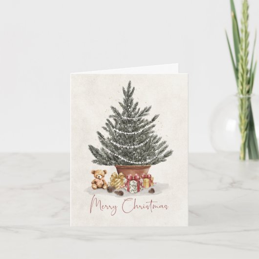Cute Teddy Bear Christmas Tree Card カード (正面)