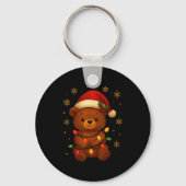 Cute Teddy Bear Christmas Tree Lights Santa Hat Fu キーホルダー (正面)