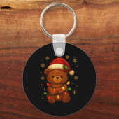 Cute Teddy Bear Christmas Tree Lights Santa Hat Fu キーホルダー (正面)
