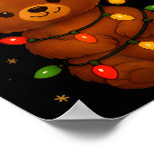 Cute Teddy Bear Christmas Tree Lights Santa Hat Fu ポスター (角)