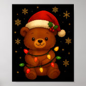 Cute Teddy Bear Christmas Tree Lights Santa Hat Fu ポスター (正面)