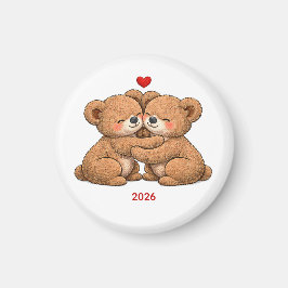Cute Teddy Bear Couple in Love – Embroidered Style マグネット