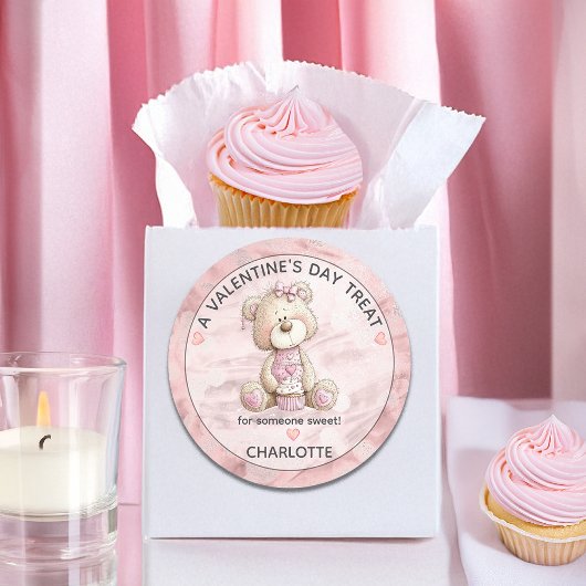 Cute Teddy Bear | Cupcake Sweet Treat Valentines ラウンドシール