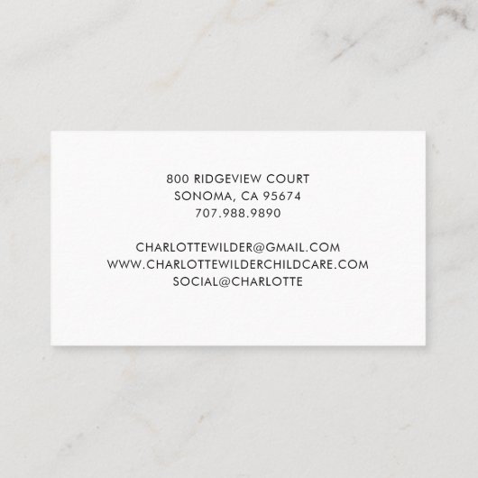 Cute Teddy Bear Daycare 名刺 (裏面)