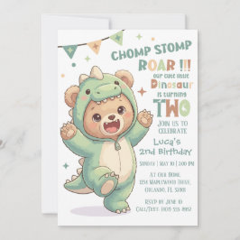 Cute Teddy Bear Dinosaur | 2nd Dino Birthday Party 招待状