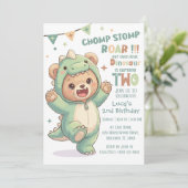 Cute Teddy Bear Dinosaur | 2nd Dino Birthday Party 招待状 (スタンド正面)