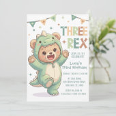 Cute Teddy Bear Dinosaur | 3rd Dino Birthday Party 招待状 (スタンド正面)
