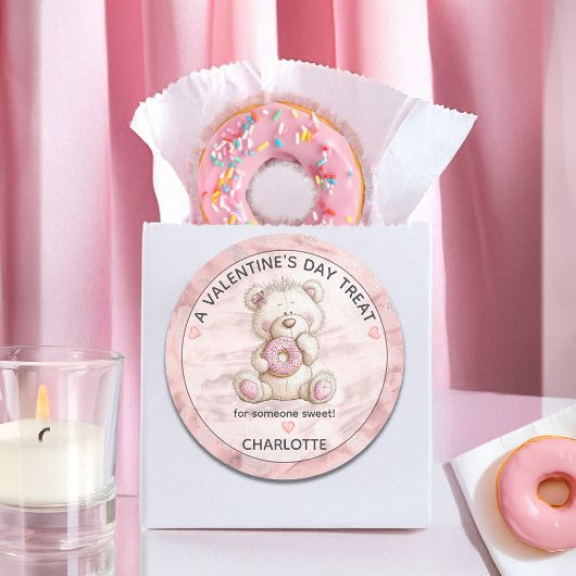 Cute Teddy Bear | Donut Sweet Treat Valentines ラウンドシール