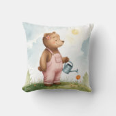Cute Teddy Bear Gardening Throw Pillow for Kids Nu クッション (正面)