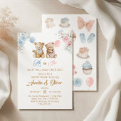 Cute Teddy Bear Gender Reveal Blue Pink Balloons 招待状