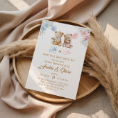 Cute Teddy Bear Gender Reveal Blue Pink Balloons 招待状