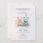 Cute Teddy Bear Gender Reveal Invitation 招待状 (正面)
