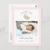 Cute Teddy Bear Gingham Girl Birth Announcement ポストカード (正面/裏面)