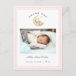 Cute Teddy Bear Gingham Girl Birth Announcement ポストカード