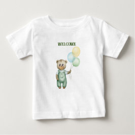 cute teddy bear green background ベビーTシャツ