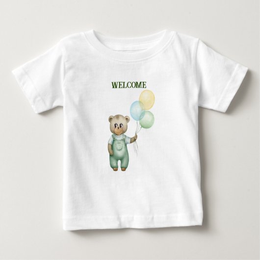 cute teddy bear green background ベビーTシャツ (正面)