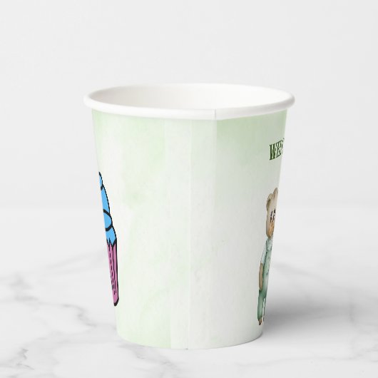 cute teddy bear green background 紙コップ (右)