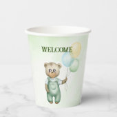 cute teddy bear green background 紙コップ (正面)