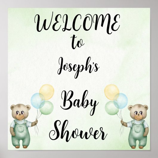 Cute teddy bear green wallpaper ポスター (正面)