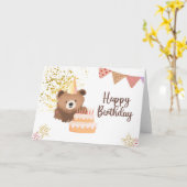 Cute Teddy Bear Happy Birthday Card カード (黄色い花)