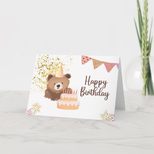 Cute Teddy Bear Happy Birthday Card カード (正面)