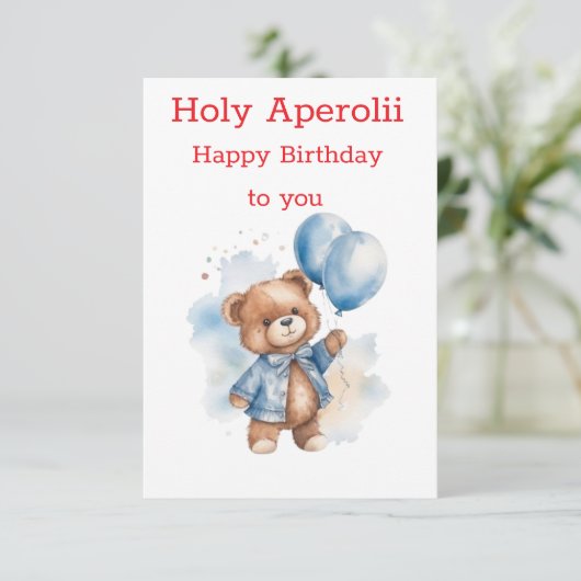 cute teddy bear happy birthday card for kids (スタンド正面)