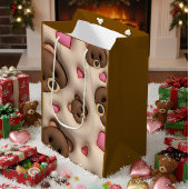 Cute Teddy Bear & Hearts Gift Bag ミディアムペーパーバッグ