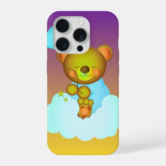Cute Teddy Bear Holding Balloon Phone Case iPhoneケース (裏面)